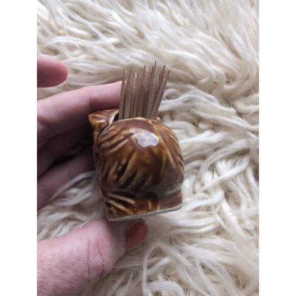 Vintage Mini 2" Elephant Toothpick/Match Holder Brown Ceramic - Picture 5 of 8